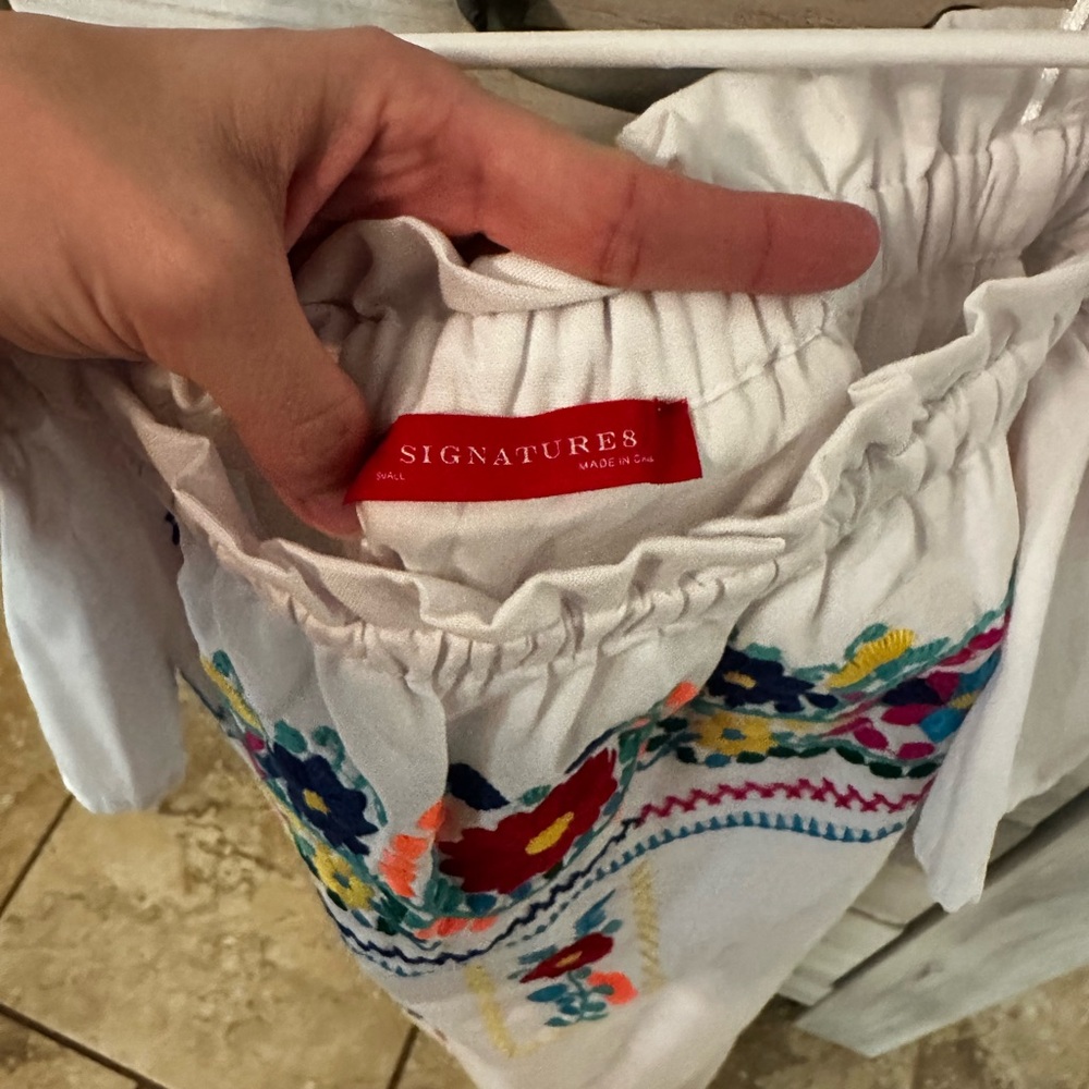 Signature White Dress with Colorful Embroidery. Never worn. Size small. - Picture 2 of 3